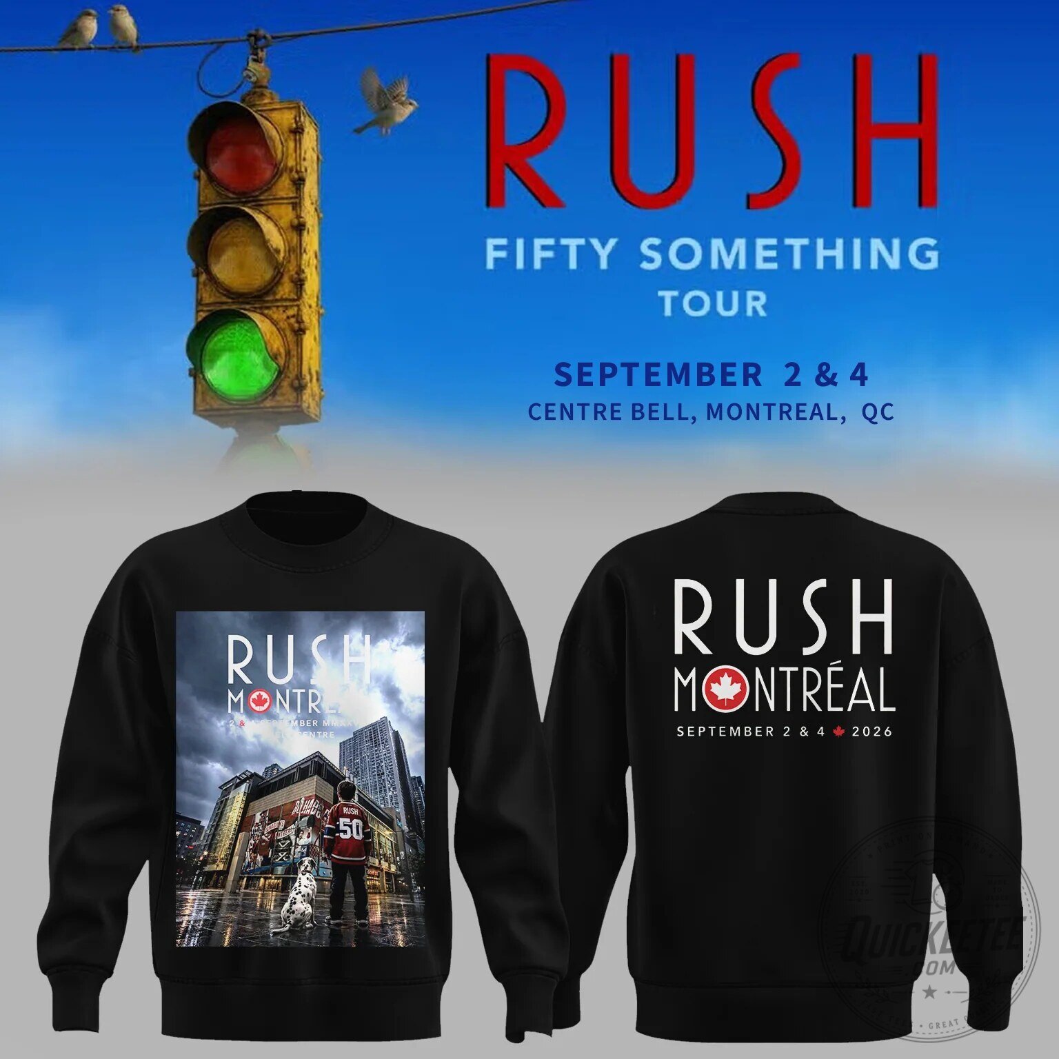 Rush Fifty Something Tour Montreal 2026 Concert Black Crewneck Sweatshirt
